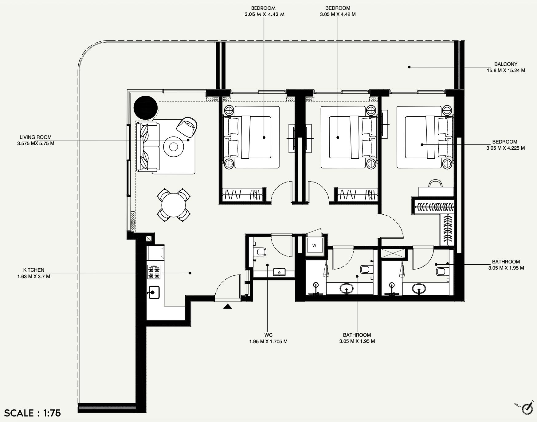 Floor plan — 3 BR