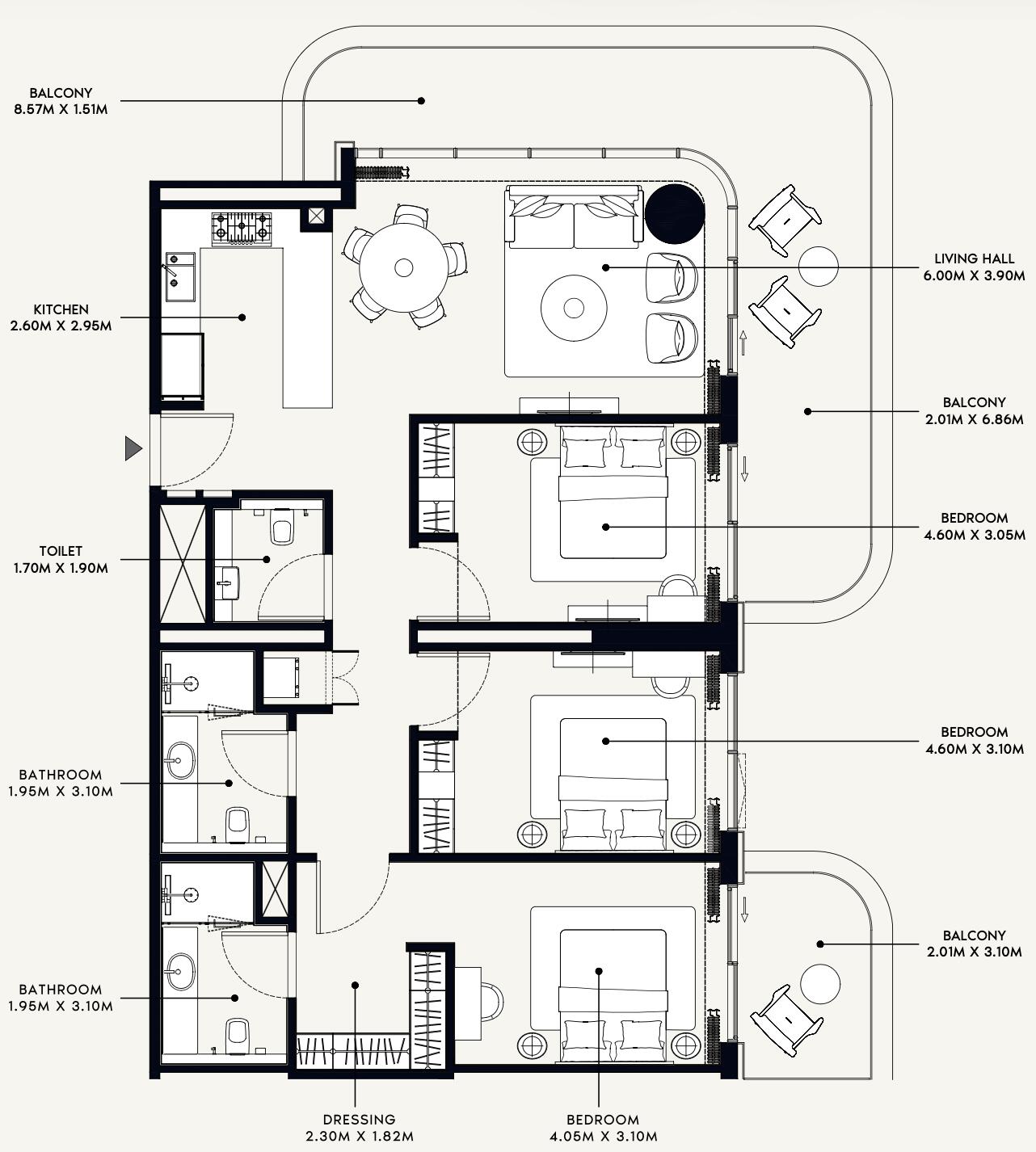 Floor plan — 3 BR