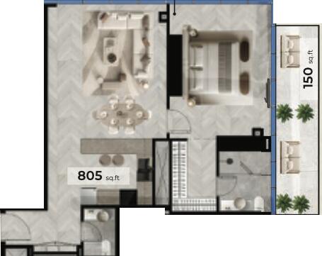 Floor plan — 1 BR