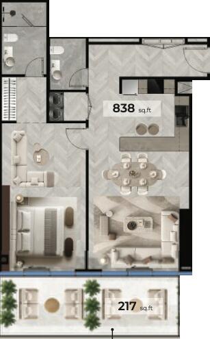 Floor plan — 1 BR