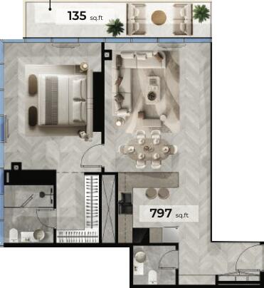 Floor plan — 1 BR
