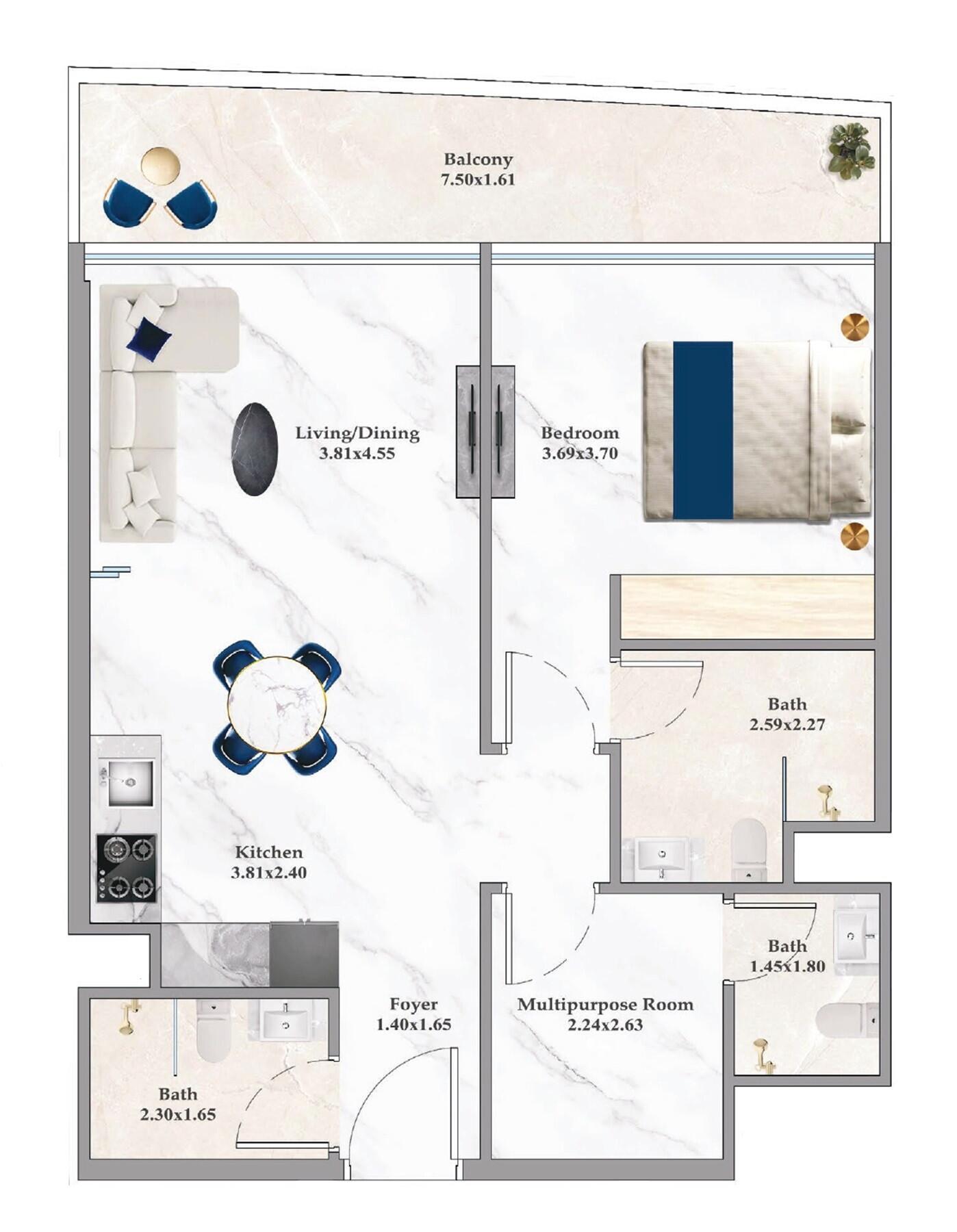 Floor plan — 1 BR