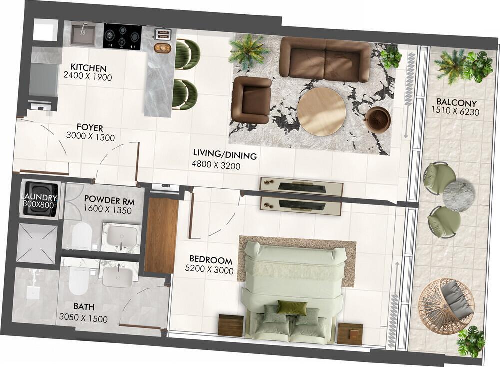 Floor plan — 1 BR