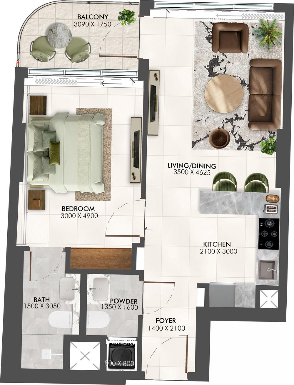 Floor plan — 1 BR