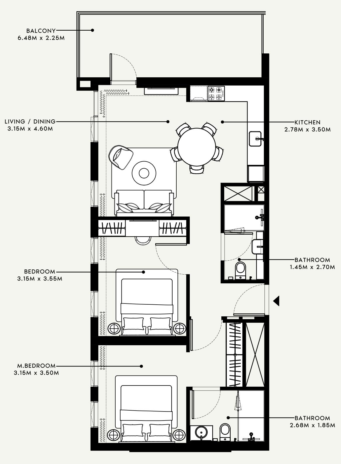 Floor plan — 2 BR
