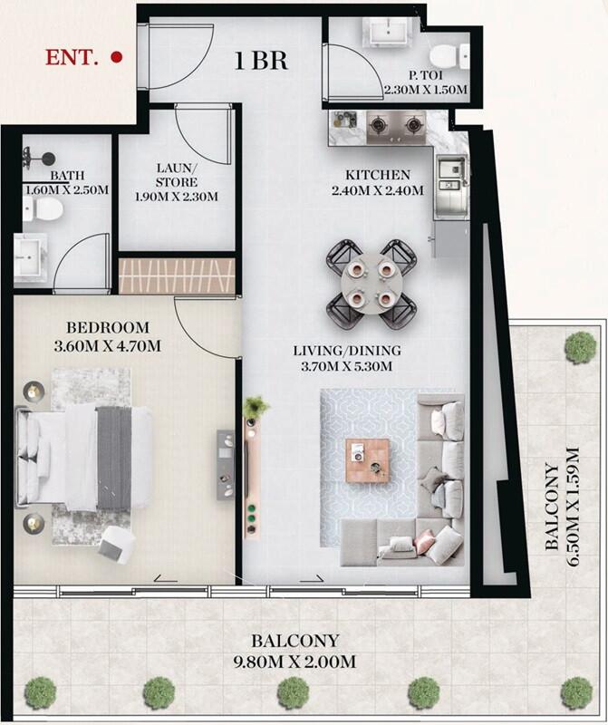 Floor plan — 1 BR