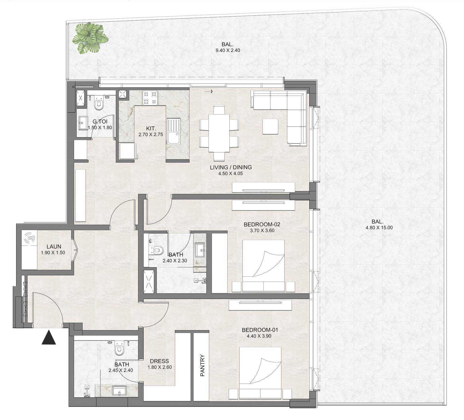 Floor plan — 2 BR