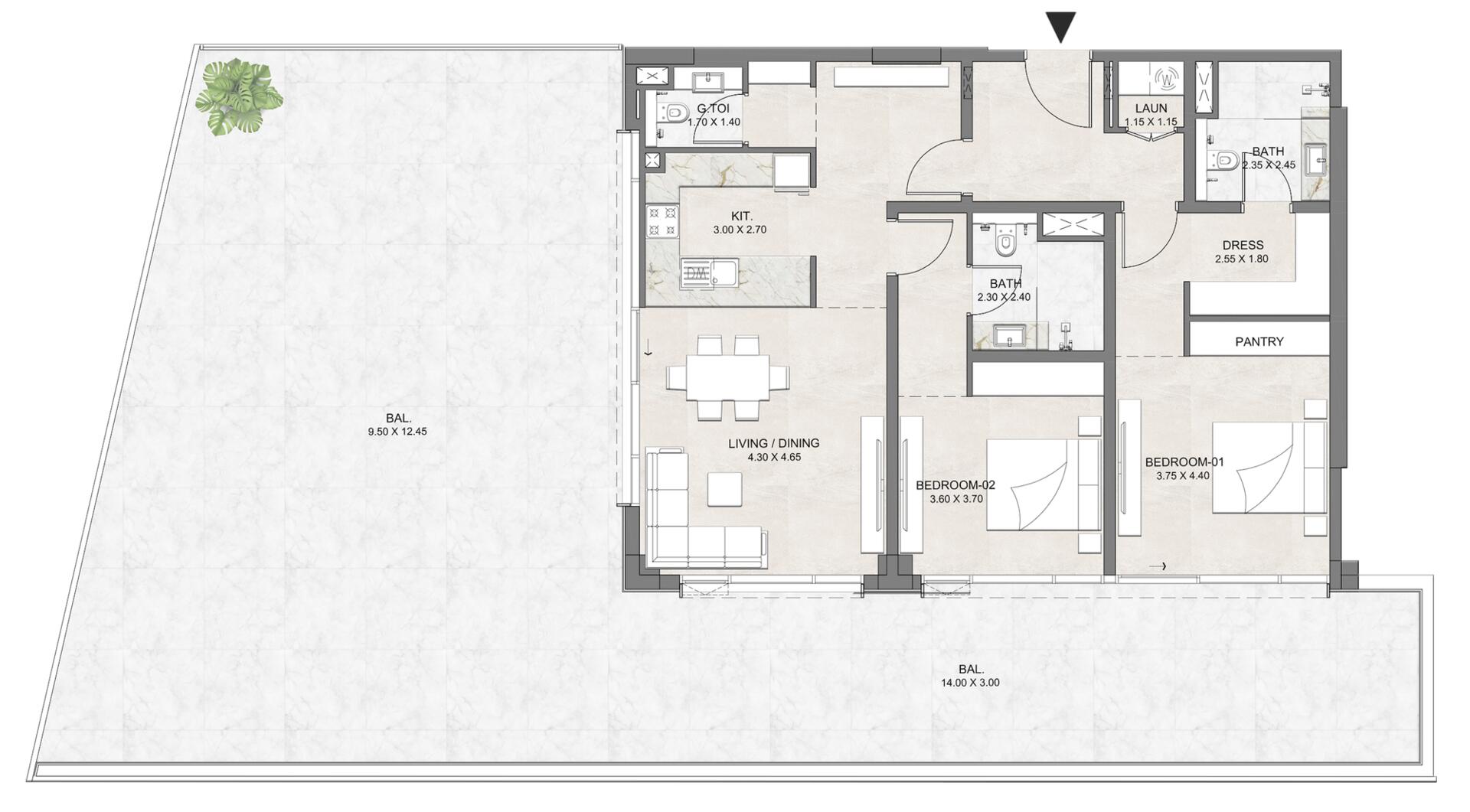 Floor plan — 2 BR