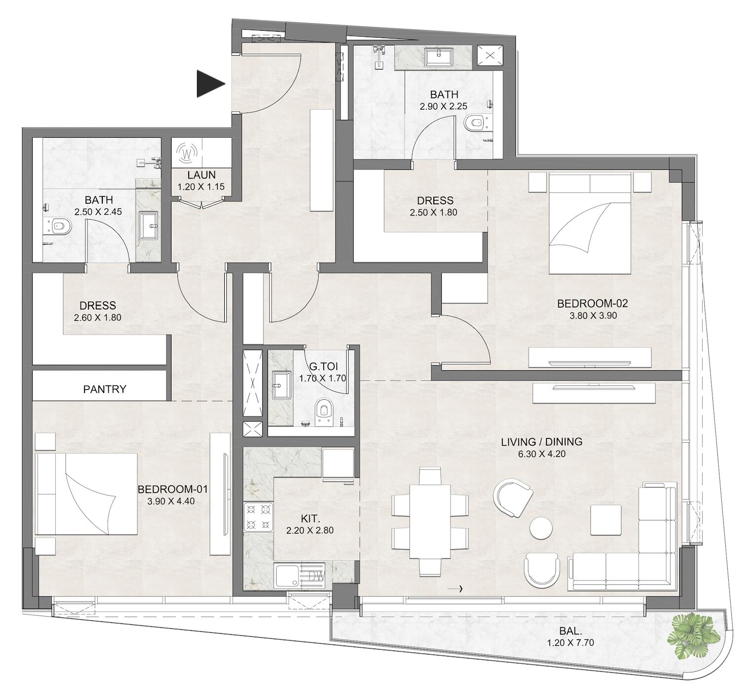 Floor plan — 2 BR