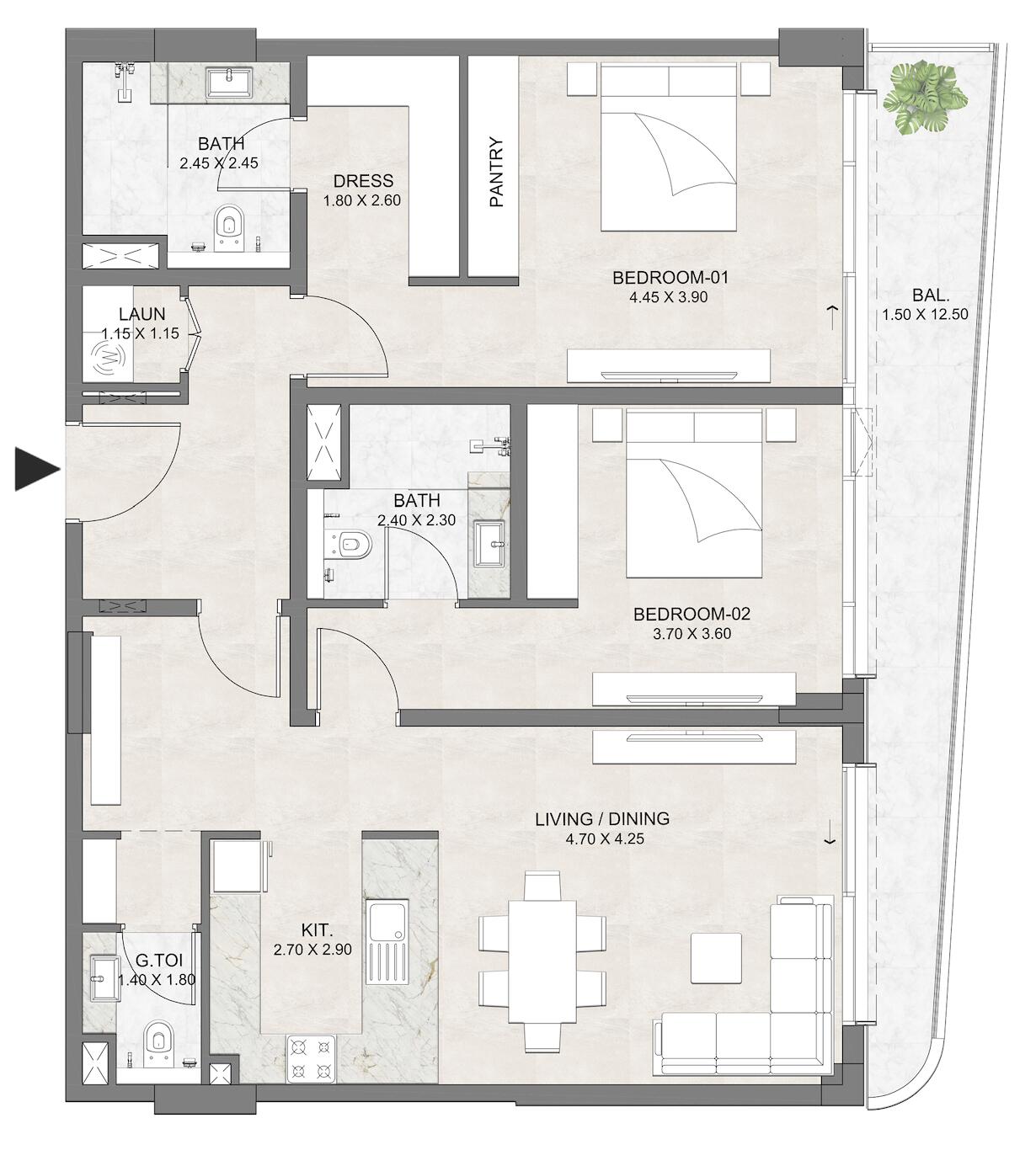 Floor plan — 2 BR