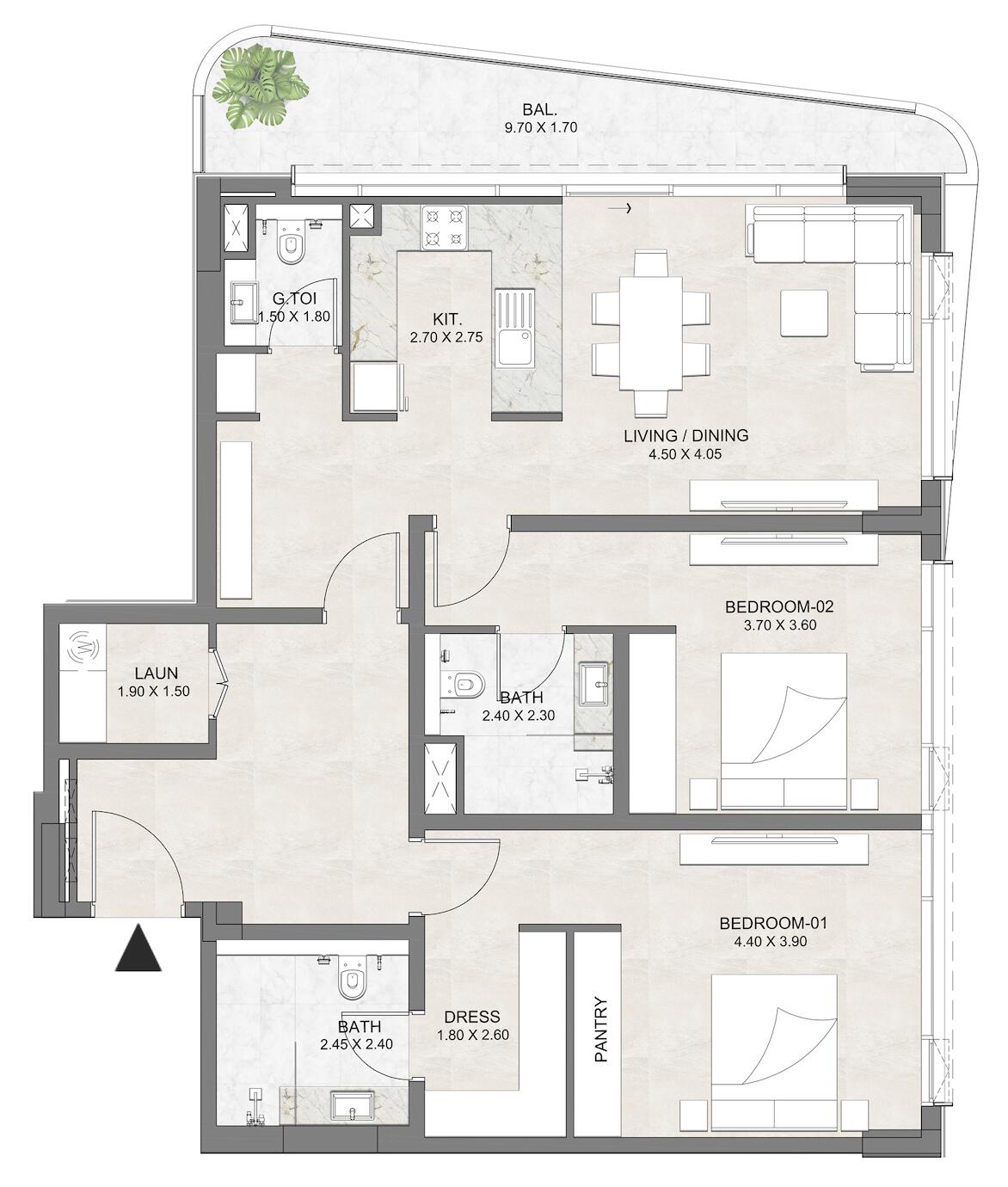 Floor plan — 2 BR