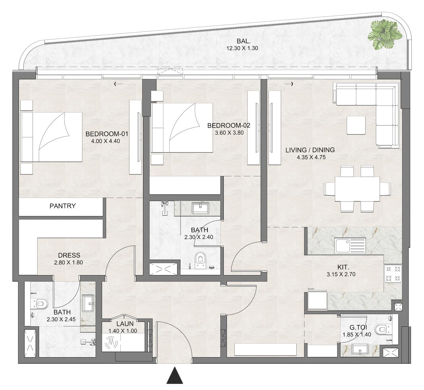 Floor plan — 2 BR