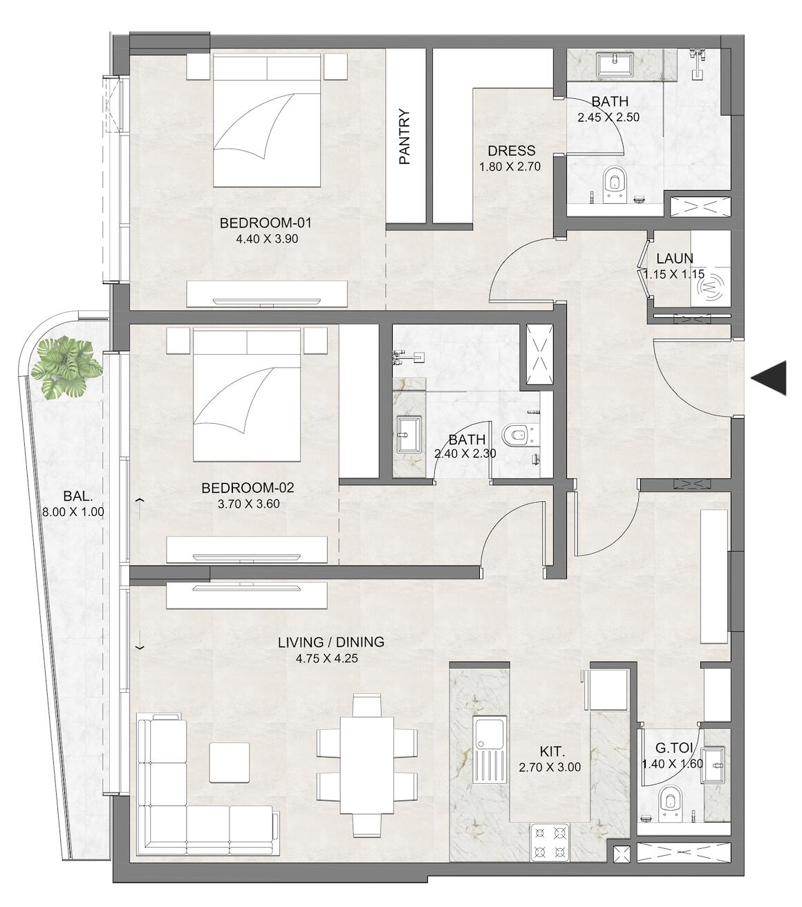 Floor plan — 2 BR
