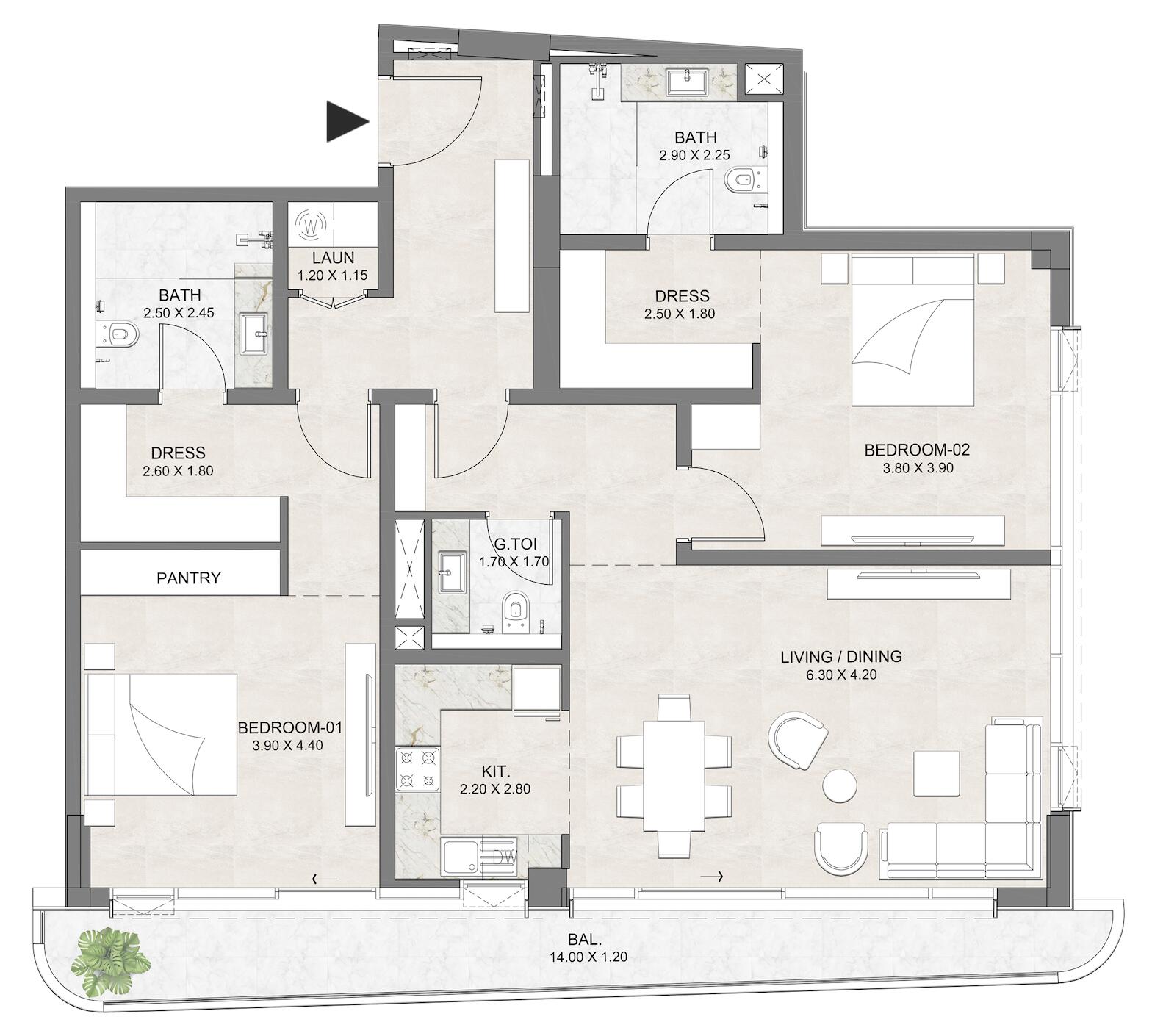 Floor plan — 2 BR