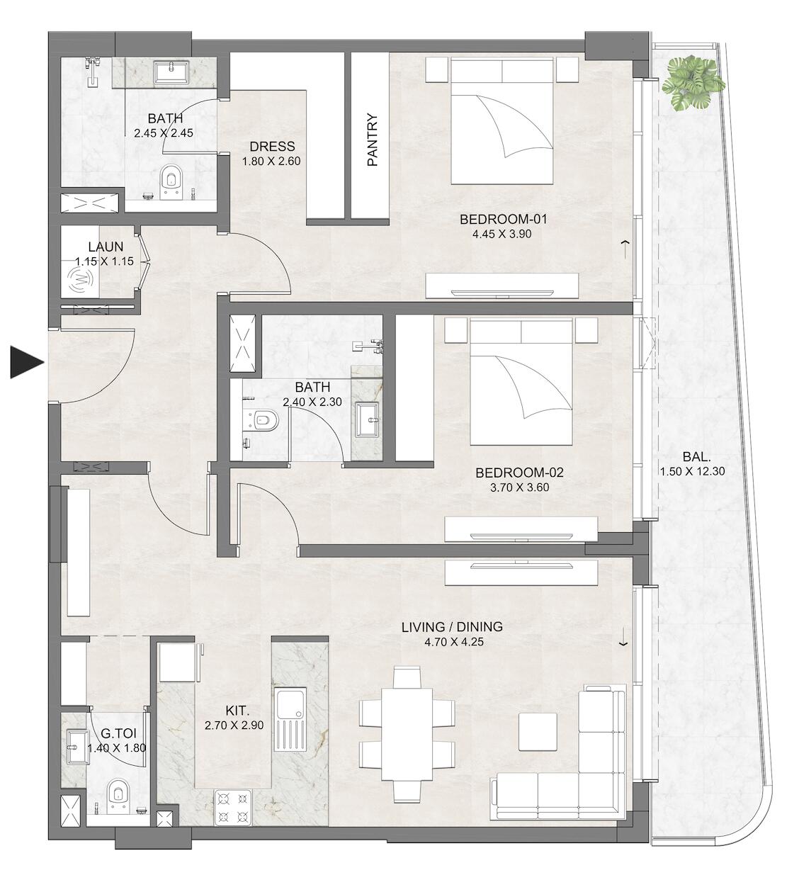 Floor plan — 2 BR