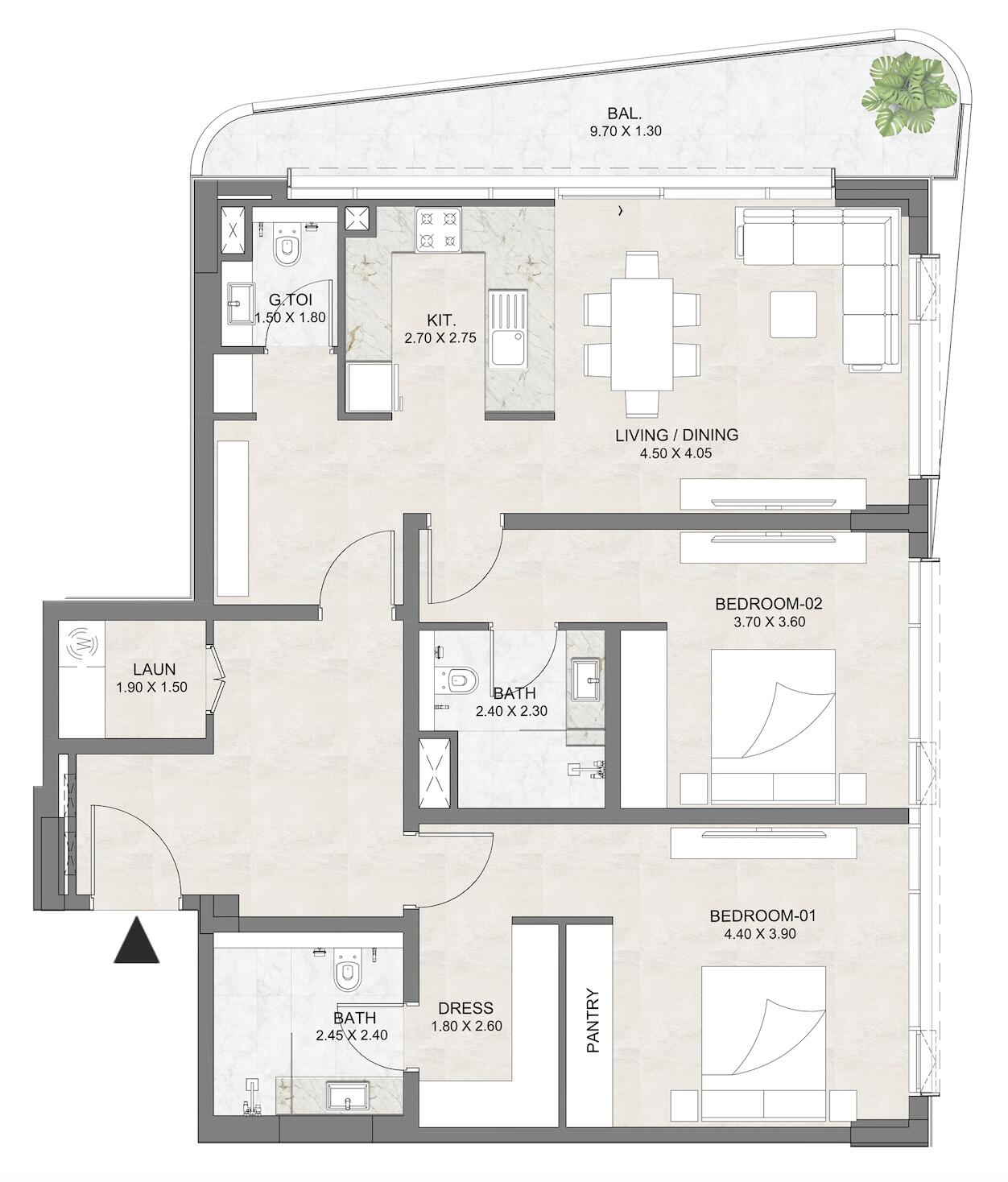 Floor plan — 2 BR