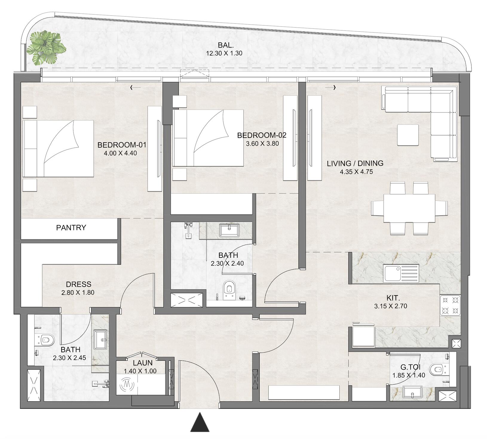 Floor plan — 2 BR