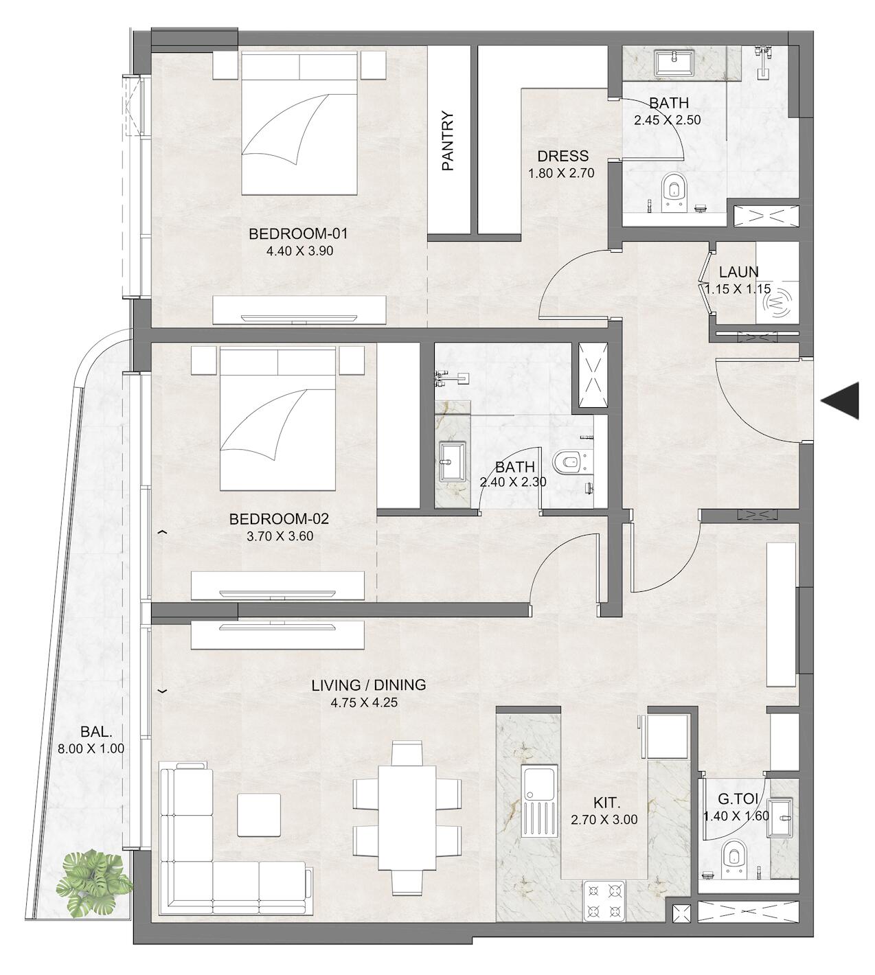 Floor plan — 2 BR