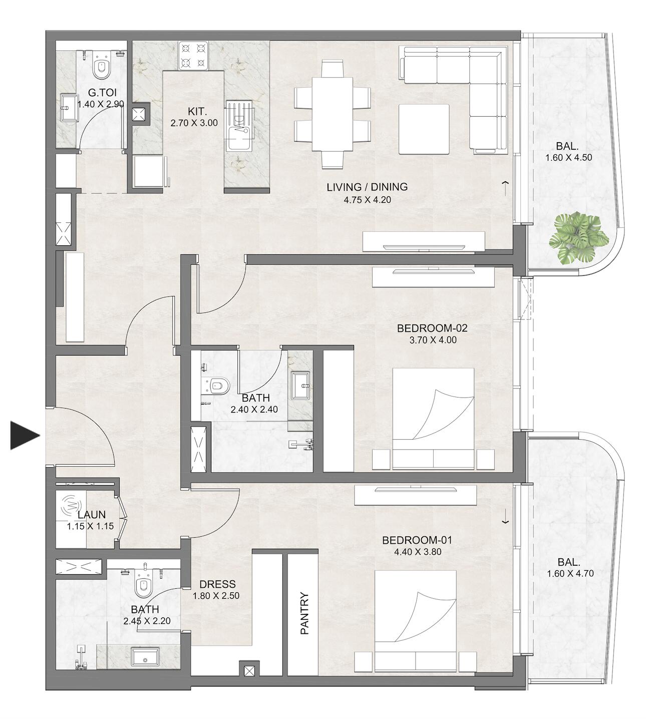 Floor plan — 2 BR