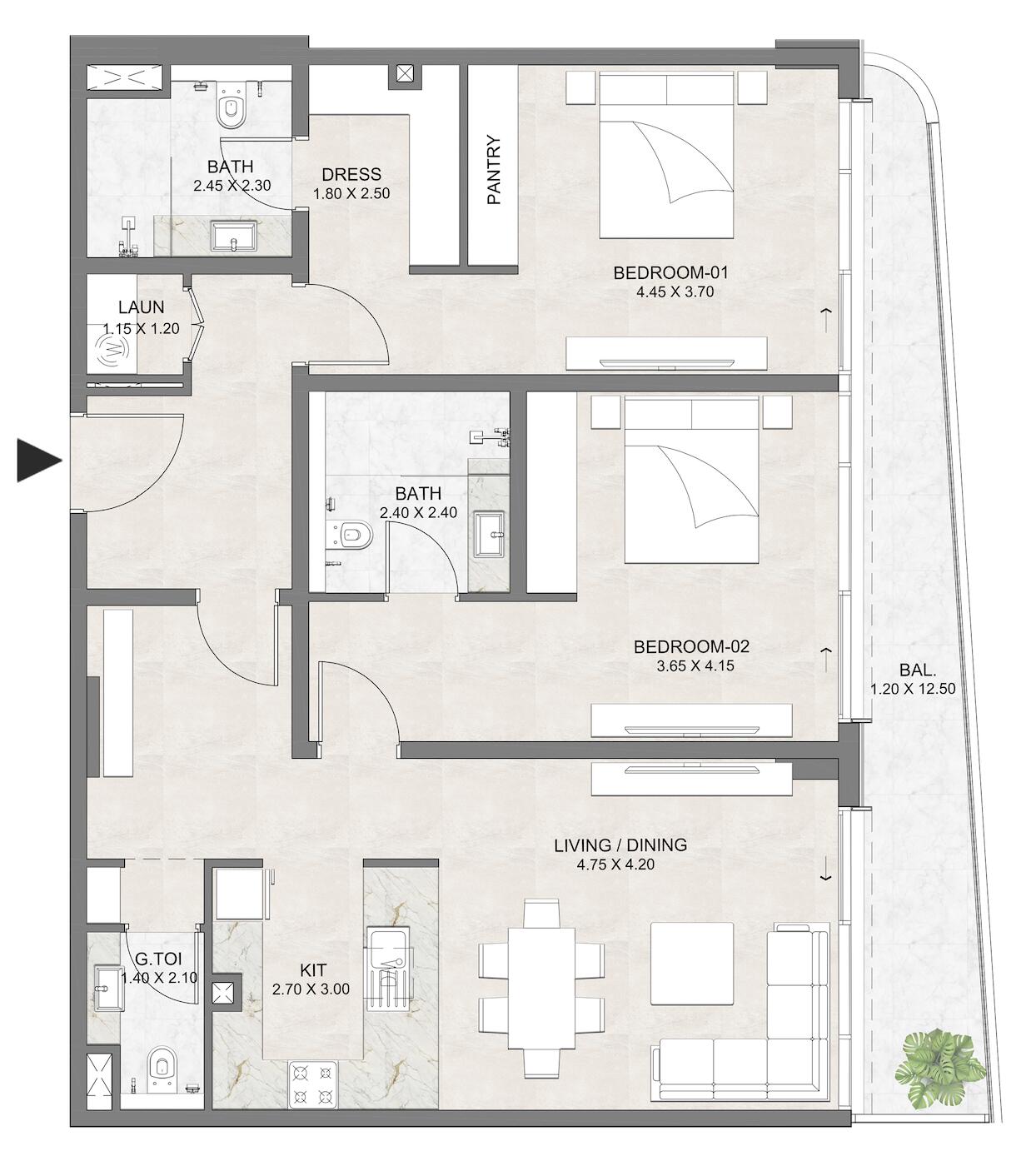 Floor plan — 2 BR