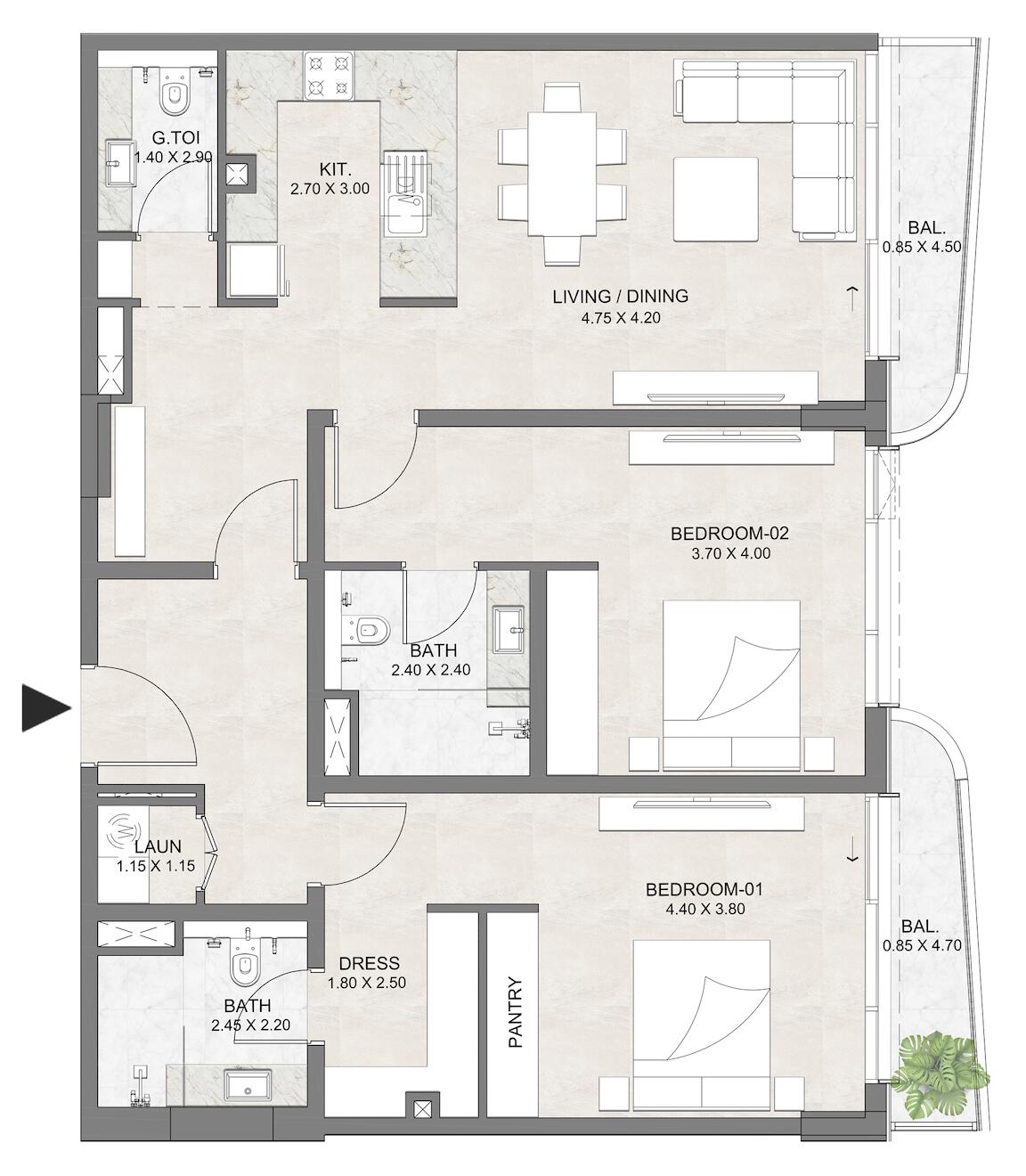 Floor plan — 2 BR