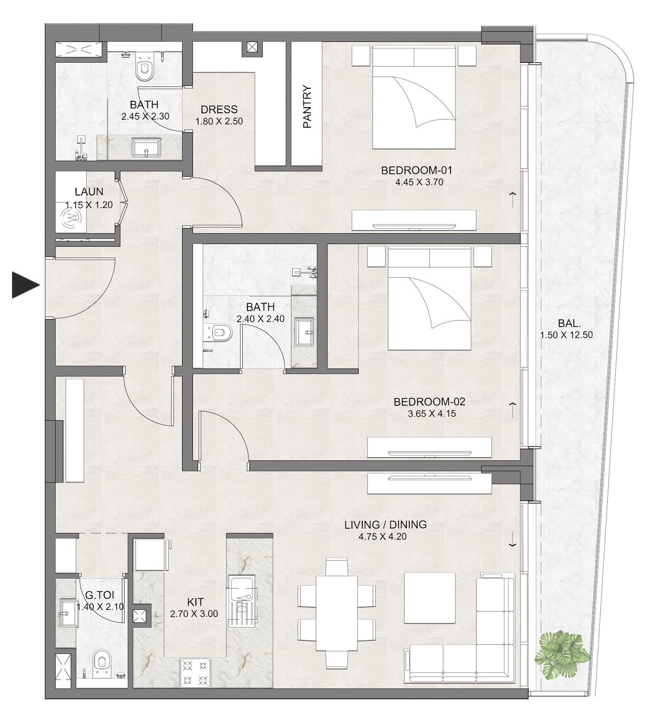 Floor plan — 2 BR