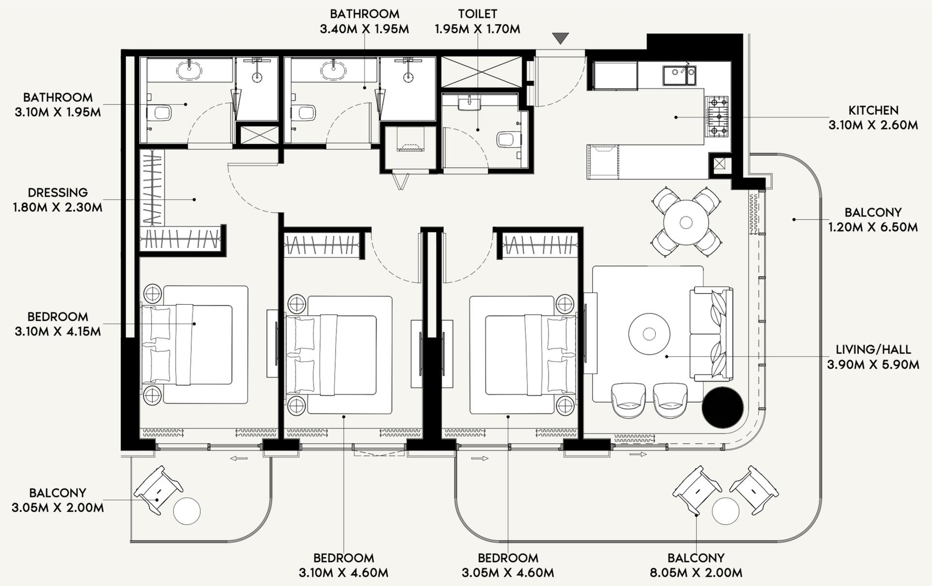 Floor plan — 3 BR