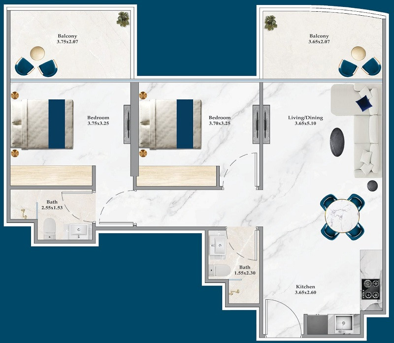 Floor plan — 2 BR