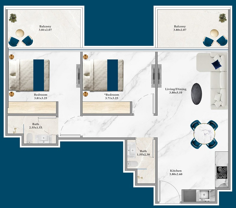 Floor plan — 2 BR