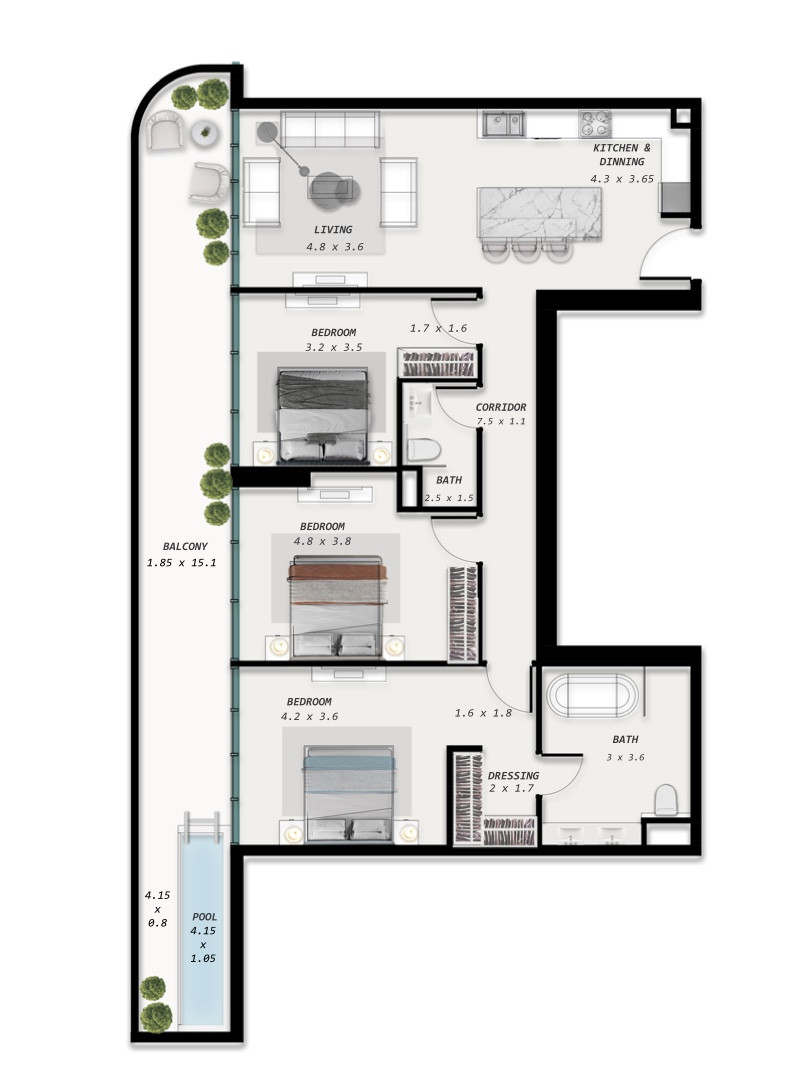 Floor plan — 3 BR