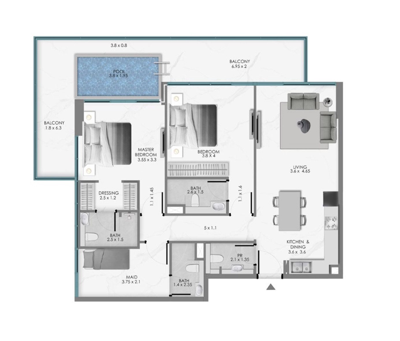Floor plan — 2 BR