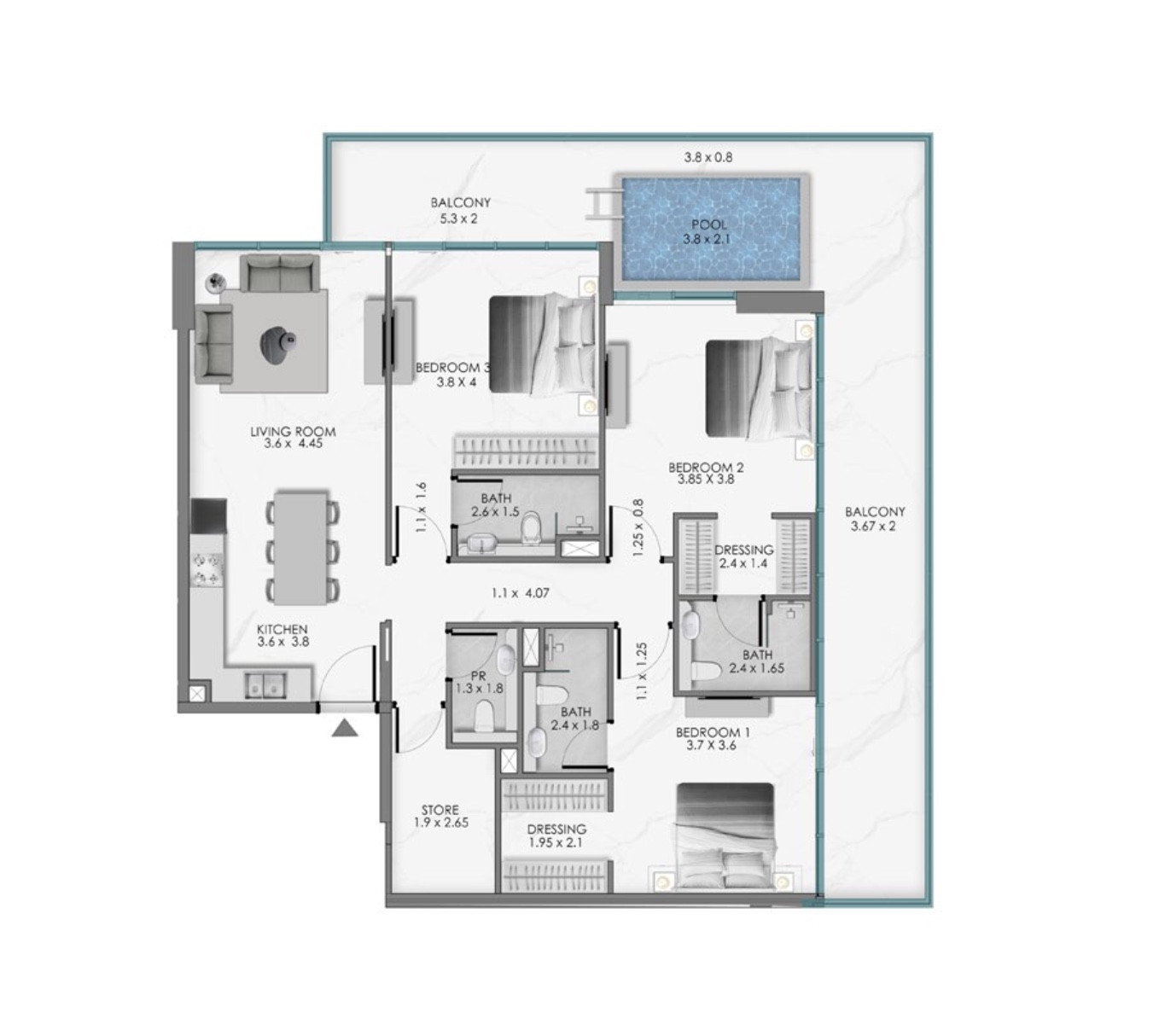 Floor plan — 3 BR