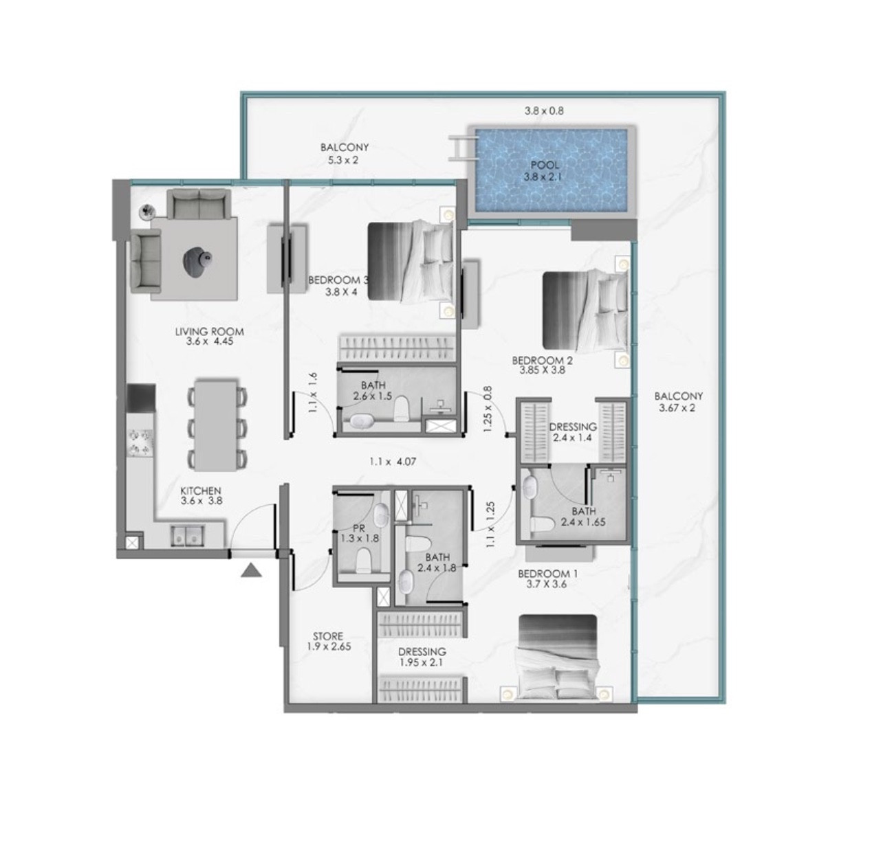 Floor plan — 3 BR