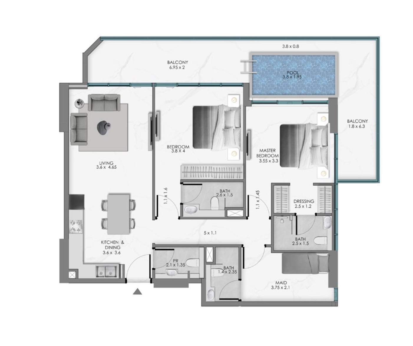 Floor plan — 2 BR