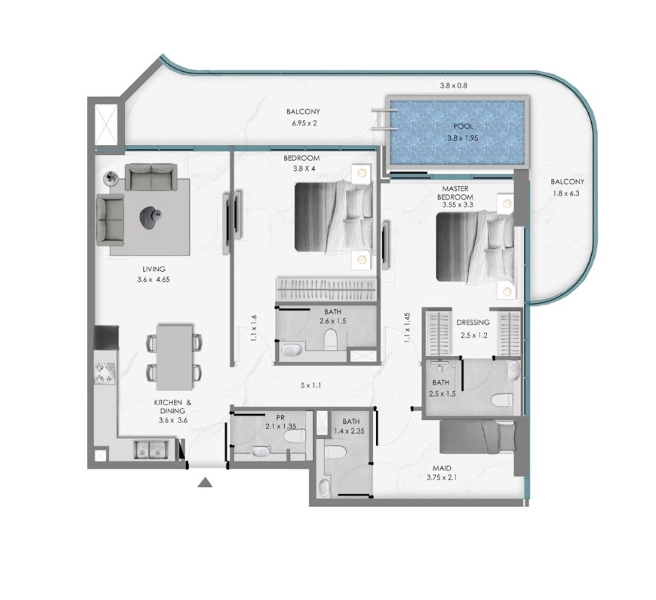 Floor plan — 2 BR