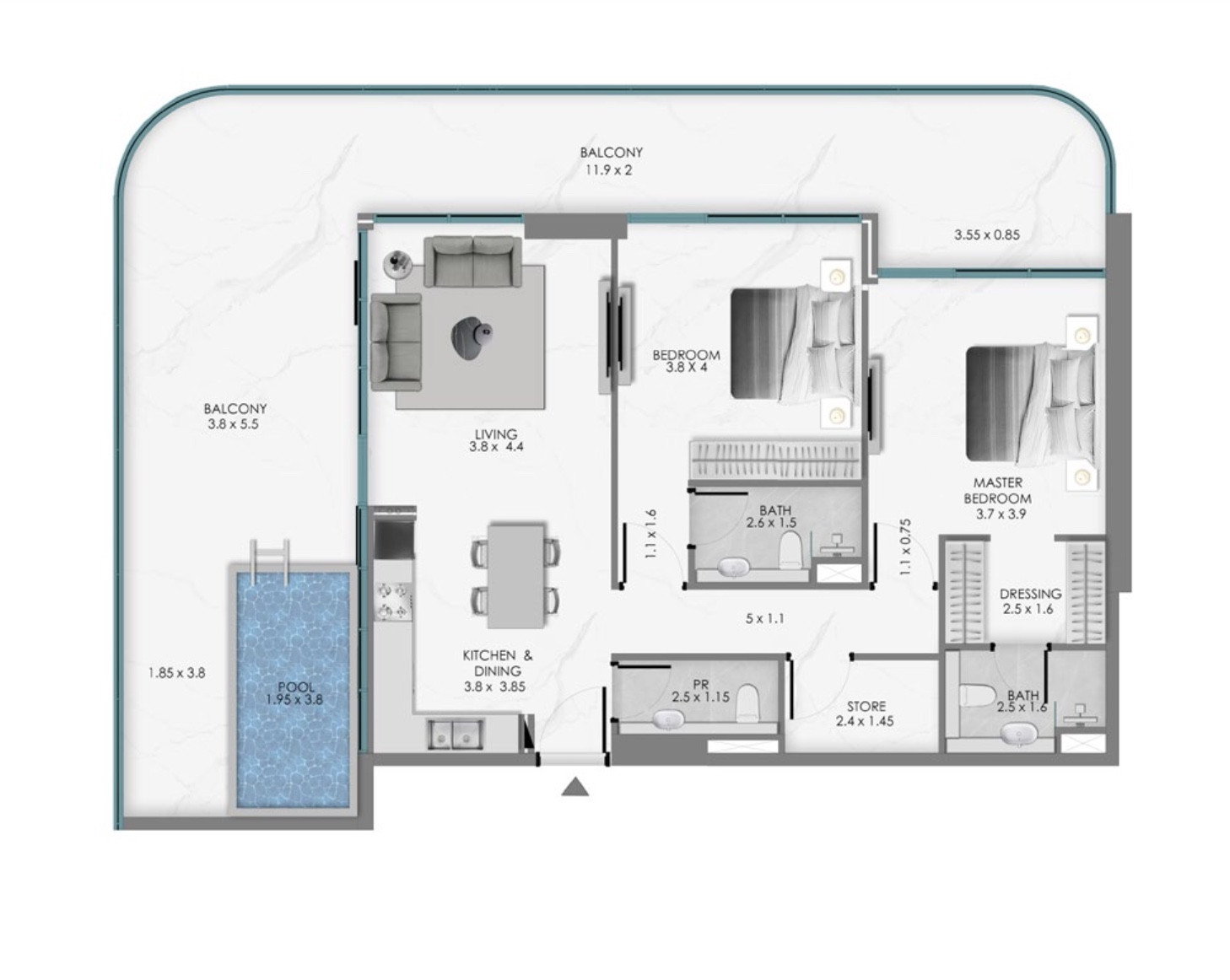Floor plan — 2 BR
