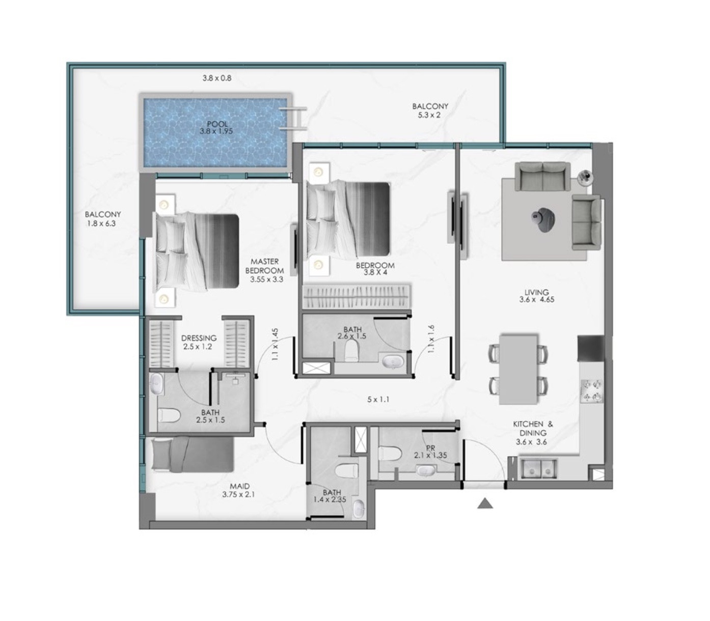 Floor plan — 2 BR
