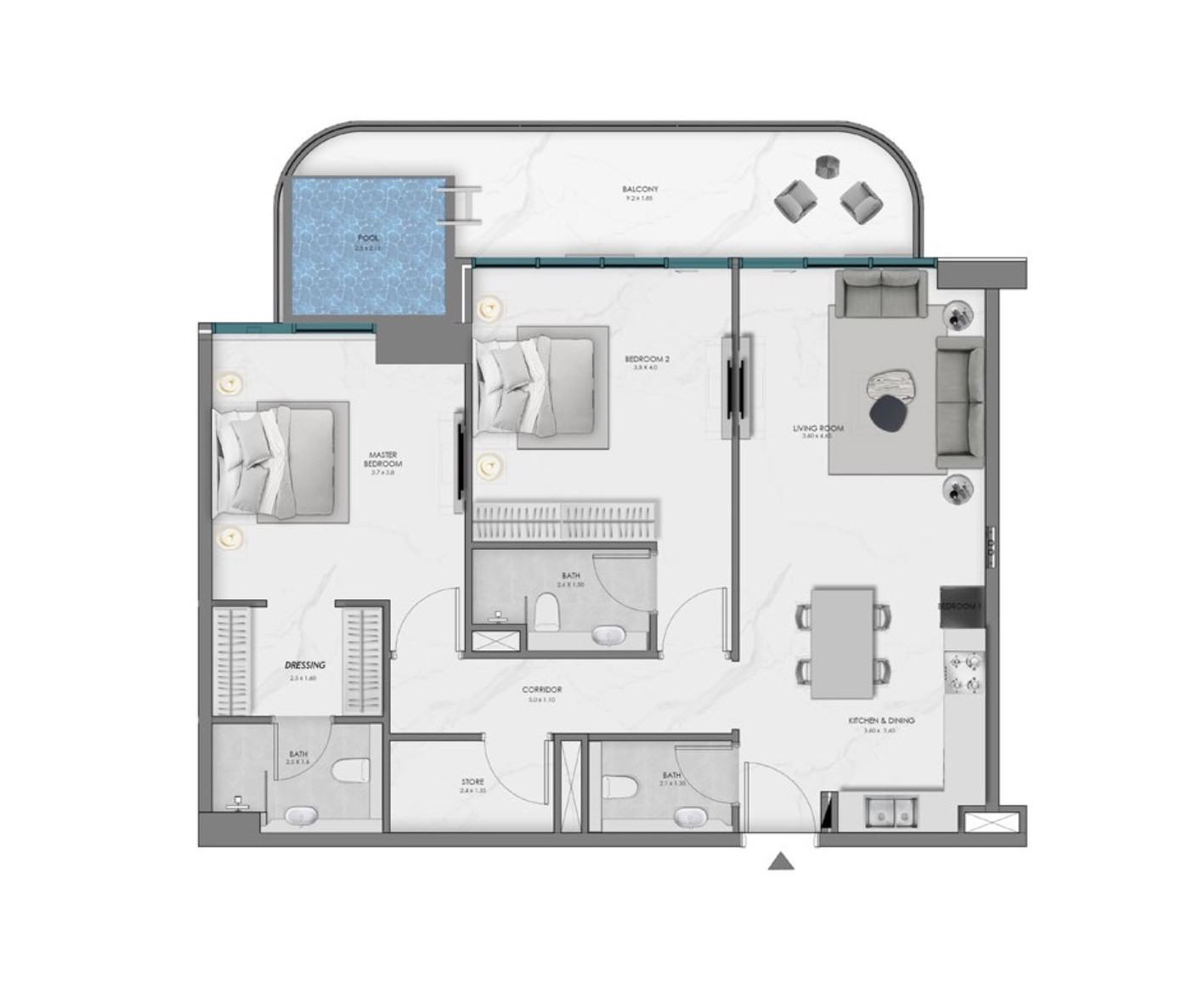 Floor plan — 2 BR