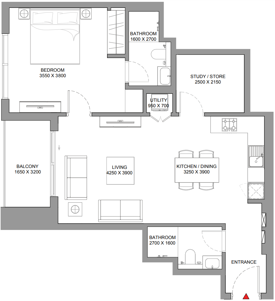 Floor plan — 1.5 BR