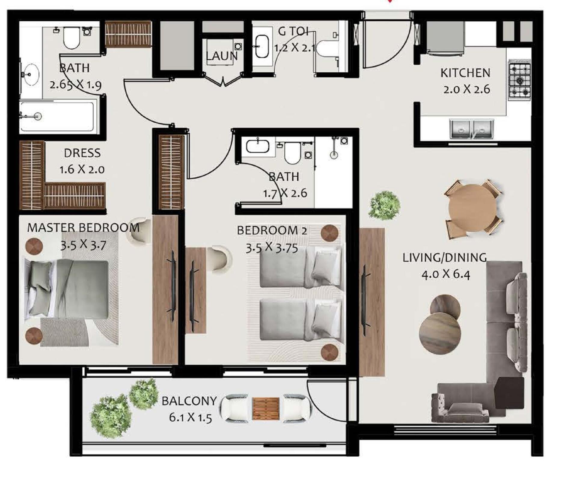 Floor plan — 2 BR