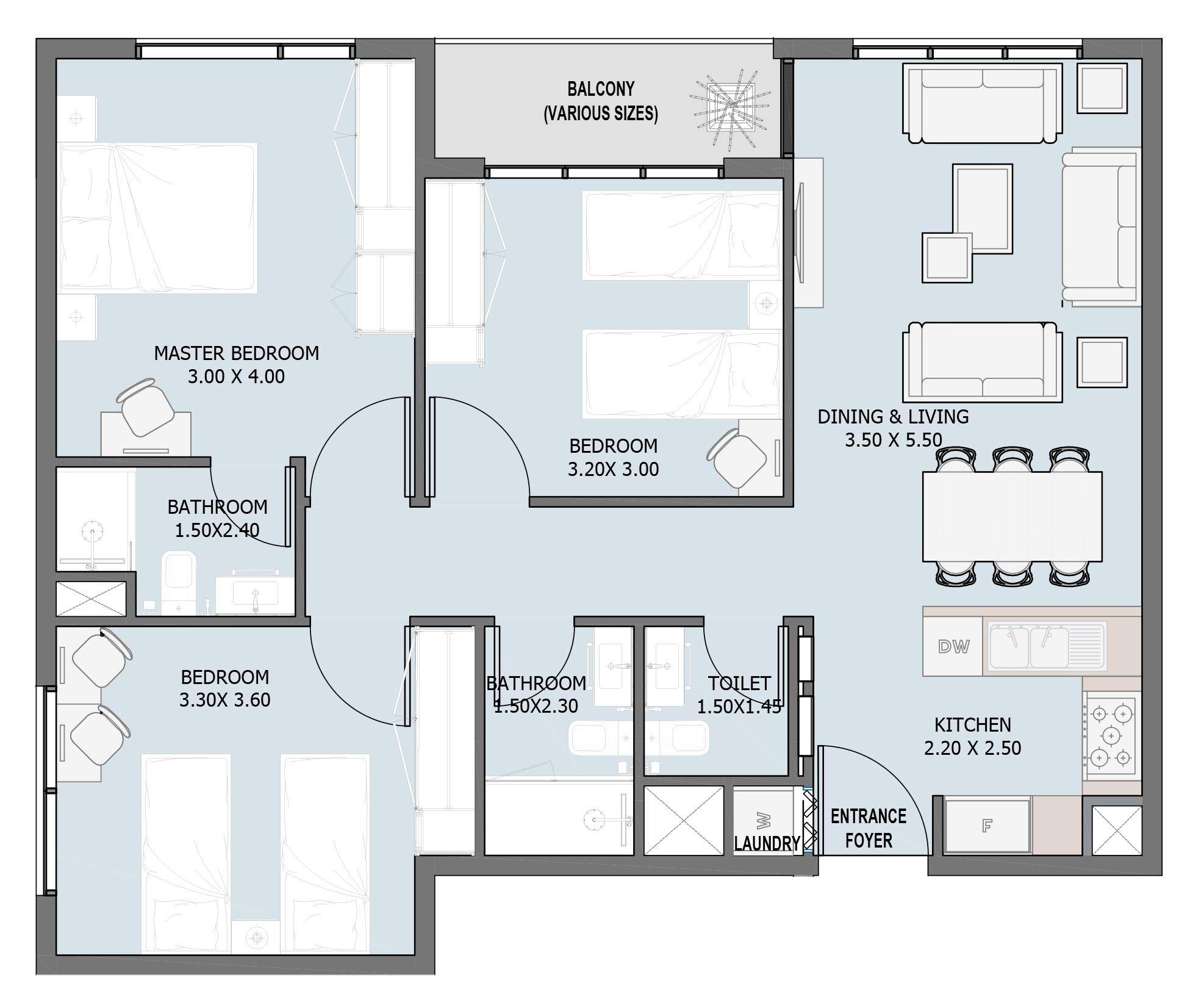 Floor plan — 3 BR