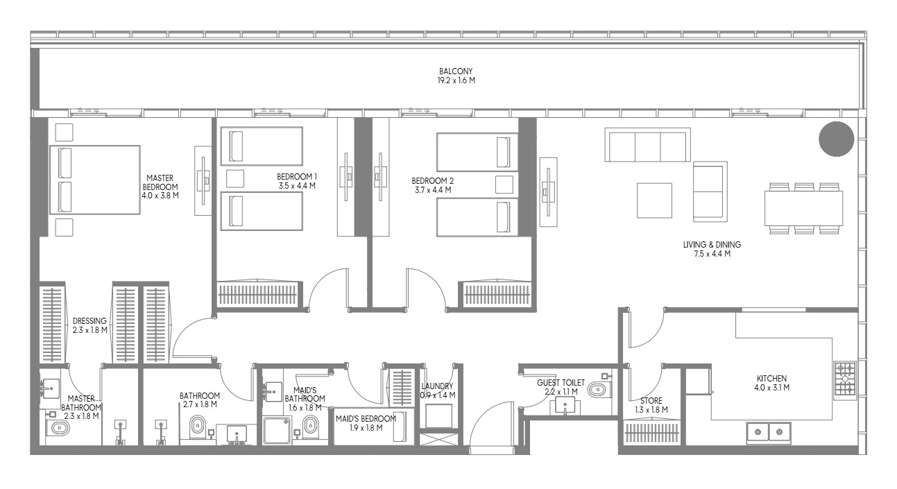 Floor plan — 3 BR
