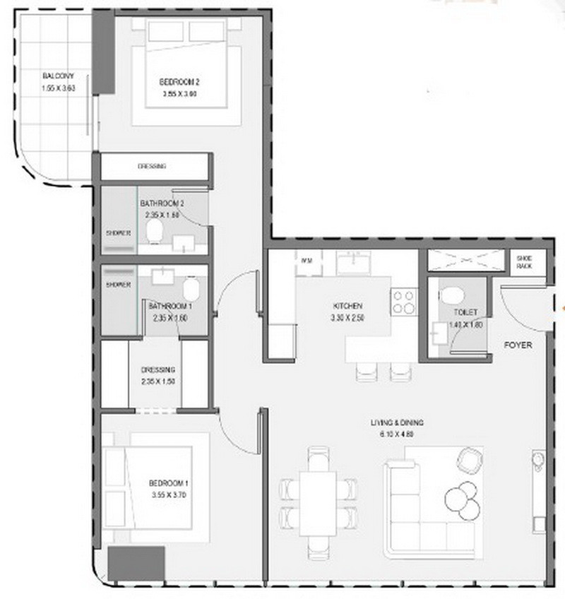 Floor plan — 2 BR