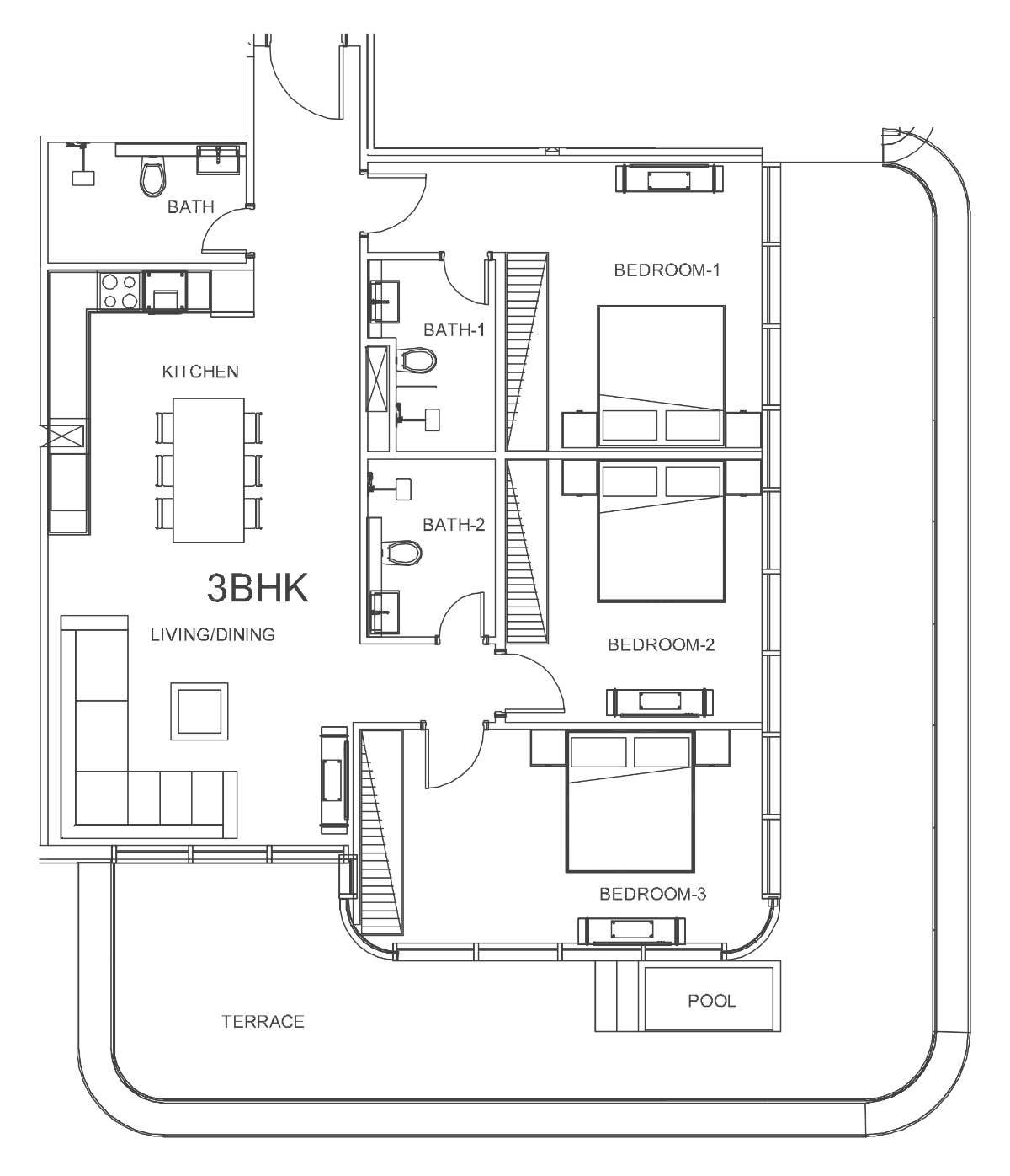Floor plan — 3 BR