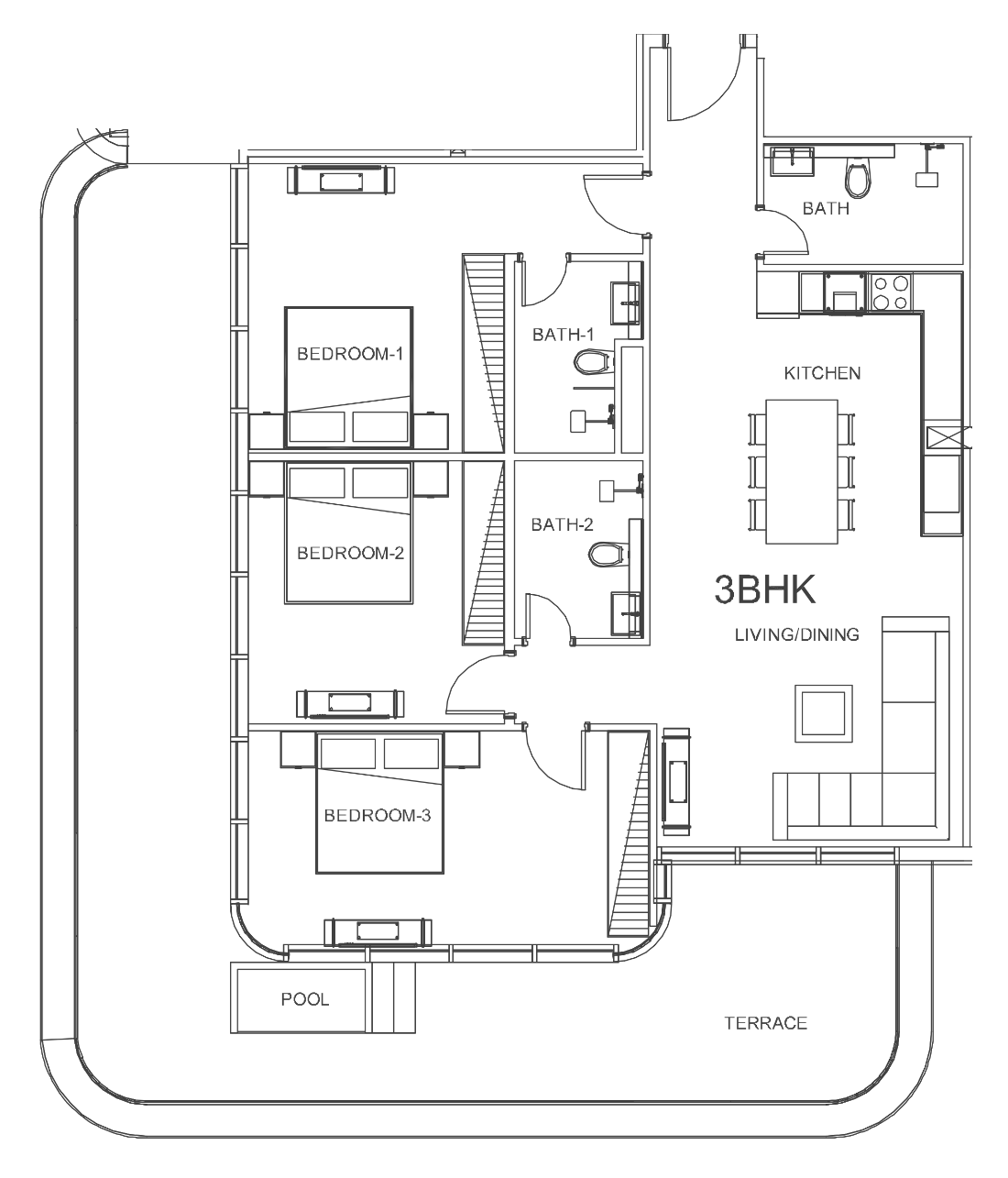 Floor plan — 3 BR