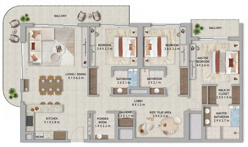 Floor plan — 3 BR