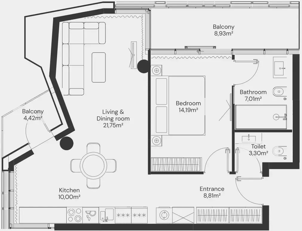 Floor plan — 1 BR