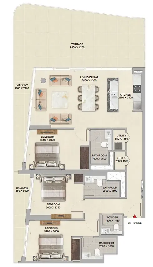 Floor plan — 3 BR
