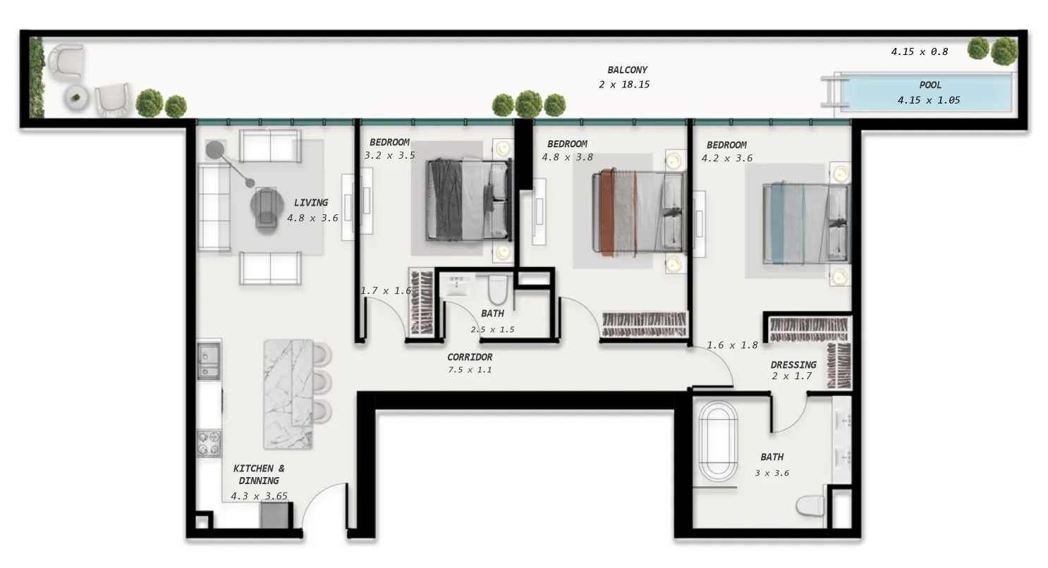Floor plan — 3 BR