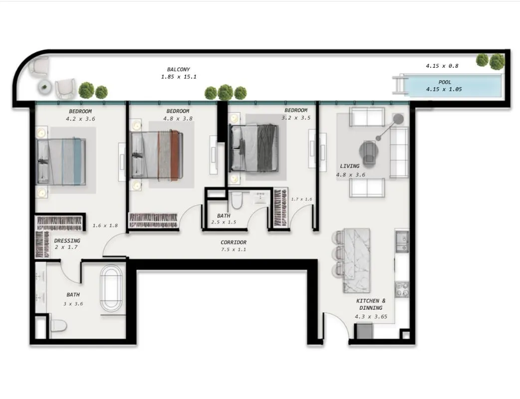 Floor plan — 3 BR